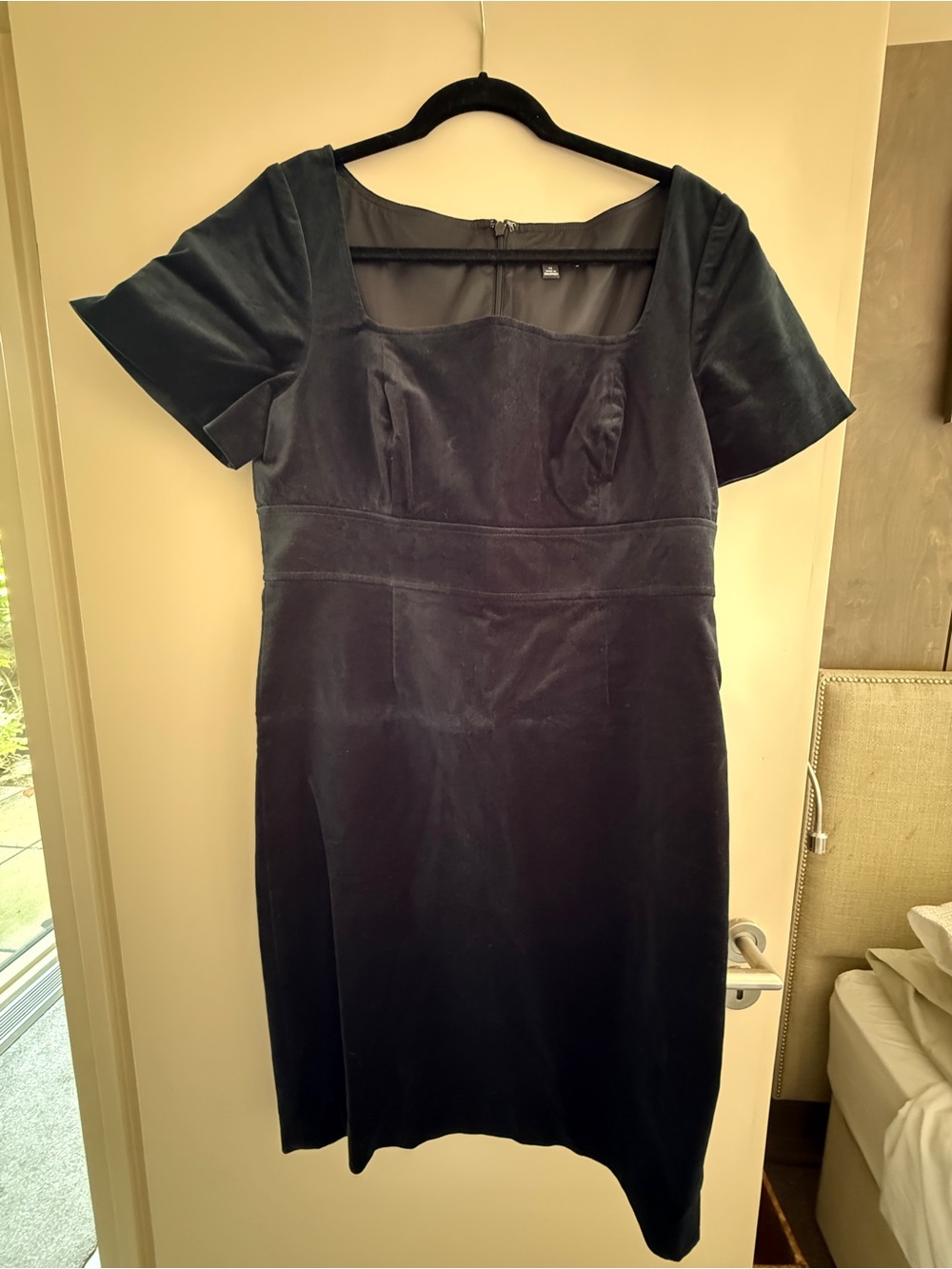J. Crew Black Velvet Square-Neck Midi Dress